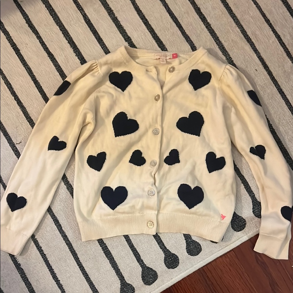 Pink Chicken Cream Cardigan with Navy Heart Pattern